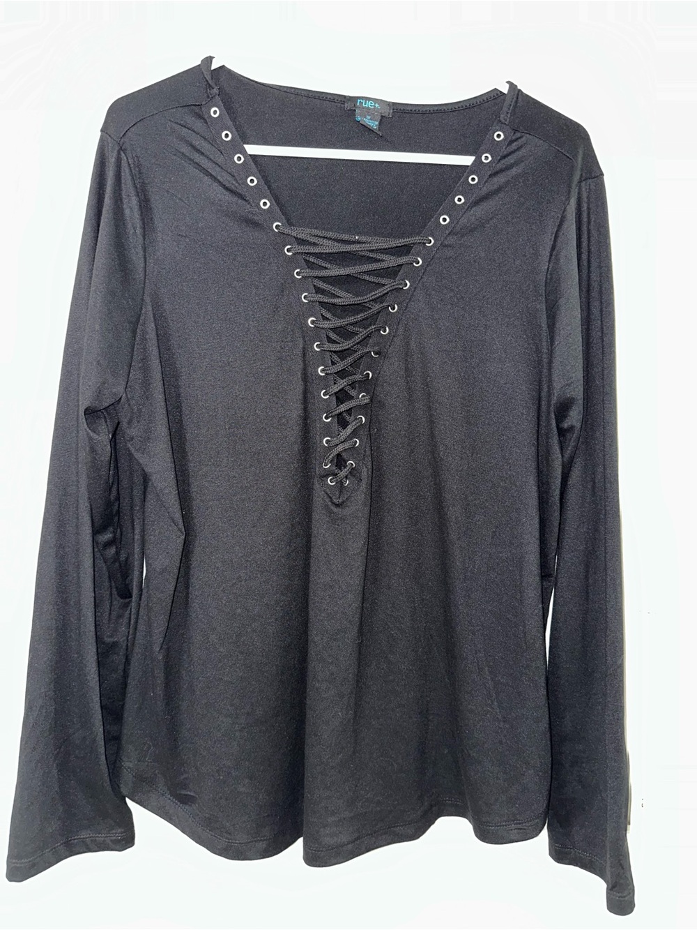 Rue21 Black Lace-Up V-Neck Long Sleeve Top